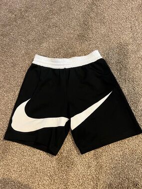 Nike Black Shorts with White Swoosh and Waistband